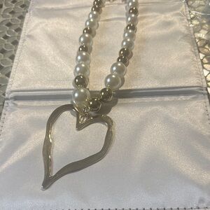 New! Elegant Gold & Pearl Heart Pendant Necklace